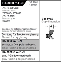 Gutmann Dichtung HA 3060 m. F.-N schwarz mit Faden für Alu-Profil Trockenverglasung schwarz 26mm Falzmaß 1VE = 200 Meter Nr. 892007 EAN 4021036978459