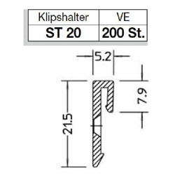 Gutmann Fenster Klipshalter, zu Stilschiene, Kunststoff ST 20, zum Anschrauben, B 21, 5mm, H 5, 2mm, weiß (VE= 200 Stück)