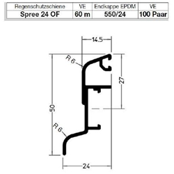 Gutmann Fenster Regenschutzschiene, 6000mm, Aluminium Spree 24 OF, naturton, eloxiert mit Stockabdeckung Alu EV1 eloxiert (VE= 60 Meter)