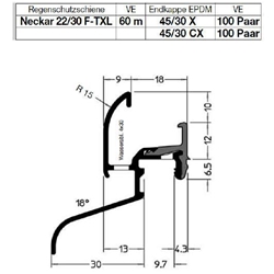 Gutmann Fenster Regenschutzschiene, 6000mm, Aluminium Neckar 22/30 F TXL, naturton, eloxiert mit Stockabdeckung, Falzmaß 22mm Alu EV1 eloxiert (VE= 60 Meter)