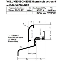 Gutmann Fenster Regenschutzschiene, 6000mm, Aluminium Werra 22/30 TXL, mittelbronze, eloxiert mit Stockabdeckung, Falzmaß 22mm (VE= 60 Meter)