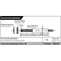 Gutmann Sonnenschutzbolzen M8x96mm V2A (Karton a 10 Stück) EAN 4021036416692