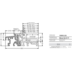Gutmann Fenstertür Bodenschwelle, thermisch getrennt, 6000mm, ALU Weser 84/32 TI, naturton eloxiert Legierung EN AW-6060 T66, Falzmaß 35-40mm Alu EV1 eloxiert (VE= 30 Meter)