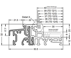 Gutmann Fenstertür Bodenschwelle, thermisch getrennt, 6000mm, ALU Weser 84/32 TI, naturton eloxiert Legierung EN AW-6060 T66, Falzmaß 35-40mm Alu EV1 eloxiert (VE= 30 Meter)