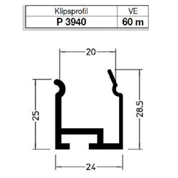 Gutmann Haustür Klipsprofil, für Bodenschwelle, 6000mm, Aluminium Weser P 3940, blank B 24mm, H 28, 5mm, Legierung EN AW-6060 T66 (VE= 60 Meter)