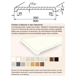 Werzalit Fensterbank E 34/6 600mm Marmor bianco Doppelkante Nr. 17.072.070