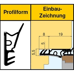 Stulpdichtung L5004 aus TSP-LAN (W), braun Falzhöhe 19mm, Nutbreite 5mm Krt. a 160 Meter