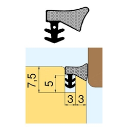 Überschlagdichtung L2020 aus TSP-FOAM (W), schwarz Falzhöhe 6mm, Nutbreite 3mm Krt. a 200 Meter