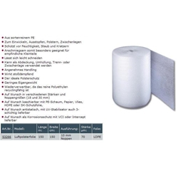 Luftpolsterfolie 75my LDPE 10mm Noppen 150cm x 150Meter (225qm) Nr. 053266