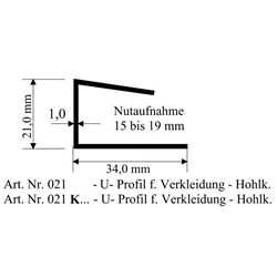 U-Profil 15-19mm für Verkleidungsprofil (a 6,00 Meter) Nr. 021