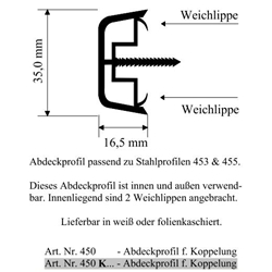 Abdeckprofil weiß für Stahl-Koppelungsprofil (a 6,5 Meter) Nr. 450