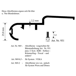 Abrollprofil weiß 94,5mm für Bürstendichtung (a 6,00 Meter) Nr. 969