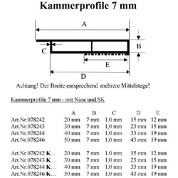Kammerprofil 50x7mm mit SK & Nase, weiß (a 6,00 Meter) Nr. 078246