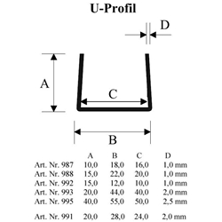 U-Profil weiß 15x12x15x1mm (a 6,00 Meter) Nr. 992