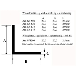 Winkelprofil weiß 20x20x2,5mm (a 6,00 Meter) Nr. 500