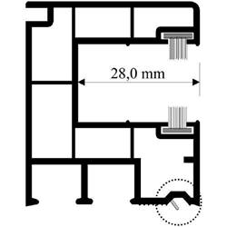 Rollladenführung weiß, mit Abdichtung per Weichlippe zum Blendrahmen,mit zweiseitiger grauer Bürste, 40x47mm (a 6,00 Meter) Nr. 930/B2 600136 (Bund a 60 Meter)