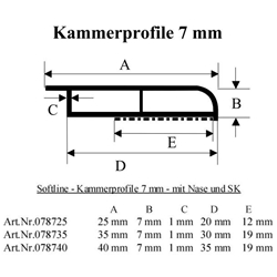 Softline-Kammerprofil 25x7mm mit Nase & SK, weiß (a 6,00 Meter) Nr. 078725
