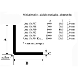 Winkelprofil weiß 80x80x3,0mm (a 6,00 Meter) Nr. 549