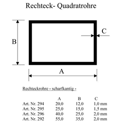 Rechteckrohr weiß 55x35mm scharfkantig (a 6,00 Meter) Nr. 292