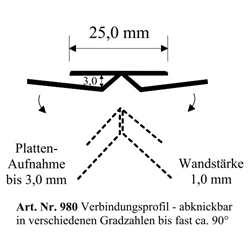 Verbindungs-Profil weiß 3mm, abknickbar bis ca. 90° (a 6,00 Meter) Nr. 980