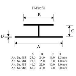 H-Profil weiß 40x25x10mm (a 6,00 Meter) Nr. 985