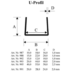 U-Profil weiß 15x22x20x1mm (a 6,00 Meter) Nr.988