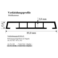 Verkleidungsprofil weiß 85x12mm klipsbar (a 6,00 Meter) Nr. 264