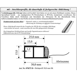 Dichtprofil 30x15mm mit SK, weiß (a 6,00 Meter) Nr. 078272 D