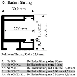 Rollladenführung 30x32mm weiß, mit zwei schwarzen Bürsten (a 6,00 Meter) Nr. 900/B2 600133