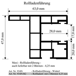 Rollladenführung weiß mit Winkel & 2 Bürsten (a 6,00 Meter) Nr. 934N/B2