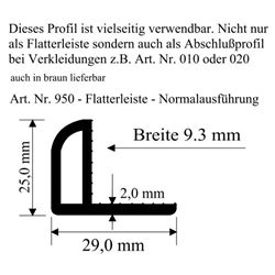 Flatterleiste einfach 29mm weiß (a 6,00 Meter) Nr. 950