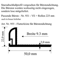 Flatterleiste für Bürstendichtung weiß (a 6 Meter) Nr. 955