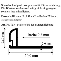 Flatterleiste für Bürstendichtung weiß (a 6,00 Meter) Nr. 955