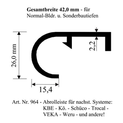 Abrollprofil weiß 42mm für verschiedene Systeme (a 6,00 Meter) Nr. 964