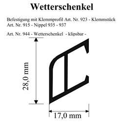 Wetterschenkel weiß, 17mm klipsbar (a 6,00 Meter) Nr. 944