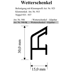 Wetterschenkel weiß, 30x15mm klipsbar (a 6,00 Meter) Nr. 946