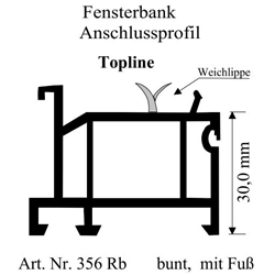 Fensterbankanschlußprofil System Veka Topline bunt (a 6,5 Meter) 30mm mit Fuß Nr. 356 RB