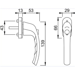 Hoppe Fenstergriff Tokyo 0710SV/U26 37mm Stift F8707 braun, mit Schrauben M5x50mm, Druckknopf Nr. 1957331