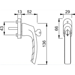 Hoppe Fenstergriff Luxembourg 099S/U26 TBT 4, 38mm Stift F9016 weiß, 10mm Nocken abschließbar, Schließungsnr. 2W-153 Nr. 3367641