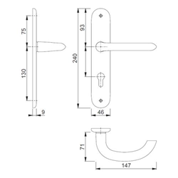 Hoppe OT-Drückergarnitur, Langschild, oval, PZ, E72, VK8, DIN Links-Rechts Marseille 1138/273P, F1 naturfarbig eloxiert ohne Stütznocken, Gleitlager, TS 35-45mm Nr. 2784857