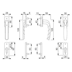 Hoppe Balkon-/Fenstertür-Griffgarnitur, PZ, New York 099KH/961N/U10/0810/962NS/PNS (flach), Alu, F9016 verkehrsweiß, mit Stütznocken, Ø 10mm, verdeckt verschraubt, mit Schrauben, TS 73-83mm Nr. 3354681