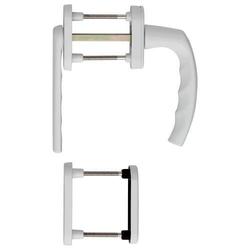 Hoppe Balkon-/Fenstertür-Griffgarnitur, PZ, Atlanta 0990KH/66N/U26/0530/66NS/49PNS (flach), Alu, F9016 verkehrsweiß, mit Stütznocken, Ø 10mm, verdeckt verschraubt, mit Schrauben, TS 68-73mm Nr. 2594711