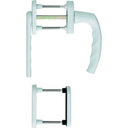 Hoppe Balkon-/Fenstertür-Griffgarnitur, PZ, Atlanta 0990KH/66N/U26/0530/66NS/49PNS (flach), Alu, F9016 verkehrsweiß, mit Stütznocken, Ø 12mm, verdeckt verschraubt, mit Schrauben, TS 78-83mm Nr. 2309052