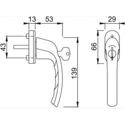 Hoppe Fenstergriff Tokyo 0710S/U26 35mm Stift F9 Alu Stahl Secu100 abschließbar H001, mit Schrauben M5x45mm, Schließungsnr. H001-EW Nr. 2059401