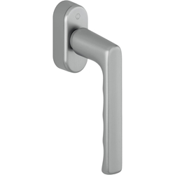 Hoppe Fenstergriff, mit ovaler Rosette, SecuForte®, Hamburg 0700/UD9020, F9 stahlfarbig, mit Arretierung, VK7, Stift 32-42mm, längenvariabel, mit Stütznocken, Nocken Ø 10mm, mit Schrauben M5X45/50mm Nr. 11701335