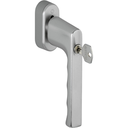 Hoppe Fenstergriff, mit ovaler Rosette, SecuForte®, Hamburg 0700S/UD9020, F9 stahlfarbig, mit Arretierung, VK7, Stift 32-42mm, längenvariabel, abschließbar, mit Stütznocken, Nocken Ø 10mm, mit Schrauben M5X45/50mm, Schließungsnr. 4W-1130 Nr. 11712302
