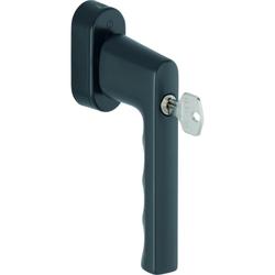 Hoppe Fenstergriff, mit ovaler Rosette, SecuForte®, Hamburg 0700S/UD9020, F9714M schwarz matt, mit Arretierung, VK7, Stift 32-42mm, längenvariabel, abschließbar, mit Stütznocken, Nocken Ø 10mm, mit Schrauben M5X45/50mm, Schließungsnr. 4W-1130 Nr. 11712351