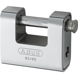 Abus Vorhangschloss,Monobloc 92/65 mit Stahlmantel, 2 Profilschlüssel, Messing massiv Gehäuseb. 66,5mm,Gehäuset. 28mm,H 58mm, gleichschließend, 8511 Nr. 30610
