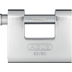 Abus Vorhangschloss,Monobloc 92/80 mit Stahlmantel, 2 Profilschlüssel, Messing massiv Gehäuseb. 78mm,Gehäuset. 29,5mm,H 65mm, gleichschließend, 8521 Nr. 20059