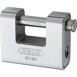 Abus Vorhangschloss,Monobloc 92/80 mit Stahlmantel, 2 Profilschlüssel, Messing massiv Gehäuseb. 78mm,Gehäuset. 29,5mm,H 65mm, gleichschließend, 8521 Nr. 20059